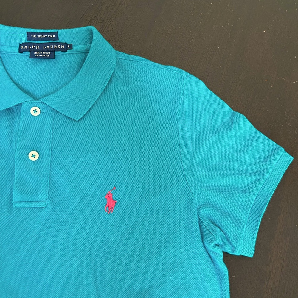 Ralph Lauren Girls Turquoise Polo Shirt Size Large